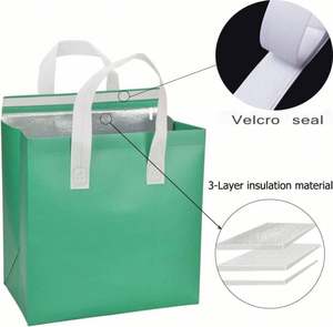 Autocollants personnalisés pour la livraison de repas de restaurant, sac isotherme vert non tissé pour emporter - Product Image 2