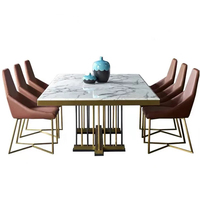Meubles de salle à manger de luxe, table à manger en marbre avec base en acier inoxydable pour 8 personnes