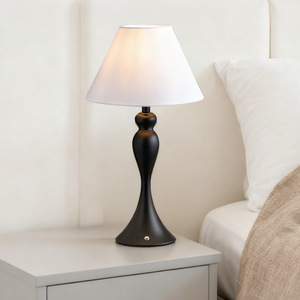 Lámpara de mesa de estilo europeo E27 con control táctil, cuerpo de metal, pantalla blanca, lámpara de escritorio que cuida la vista para dormitorio y mesita de noche. - Product Image 2
