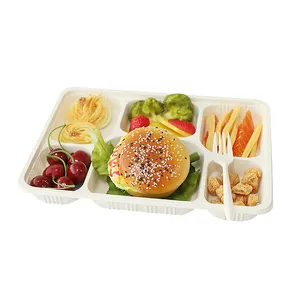 Phân hủy sinh học tinh bột ngô 5 ngăn container thực phẩm dùng một lần bột bắp Sushi thức ăn nhanh khay