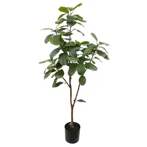 Wholesale Indoor Outdoor Artificial Green Plants Ficus Branches Real Touch Jujube Leaves Artificial Ficus Leaves