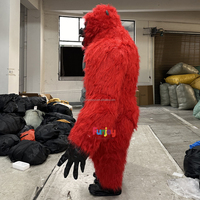 Costume de Mascotte Gonflable Gorille Rouge, Tenue de Personnage Pelucheux King Kong pour Halloween, Carnaval, Fête à Thème, Défilé