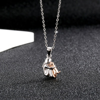 Collier pendentif double chat en argent S925 plaqué or 18 carats, collier animalier pour couple en argent sterling 925