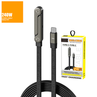 Câble de charge rapide Type-C rétractable MAX 240W 5A 6A, design plat ultra-fin, tressé en nylon, pour utilisation durable en gaming, support de téléphone