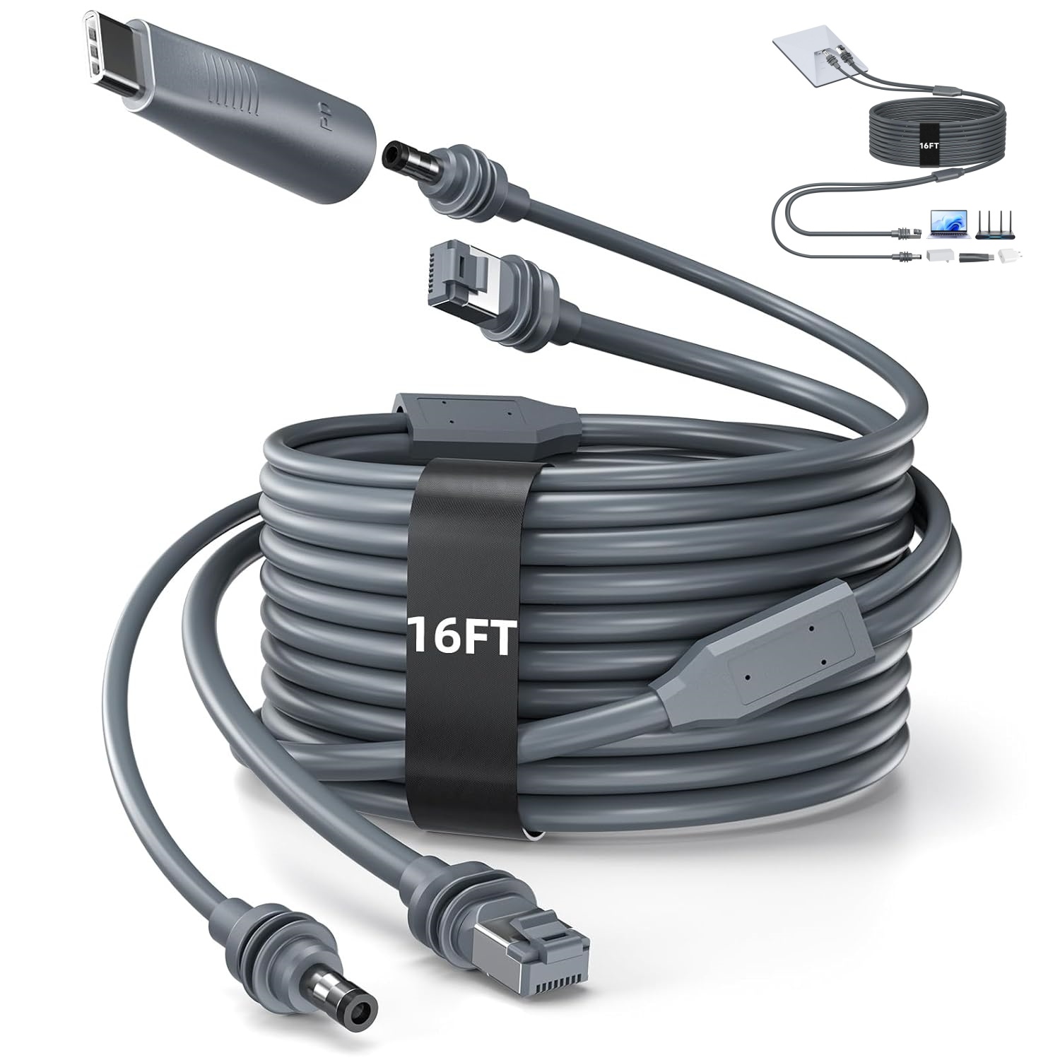 Для Starlink мини-кабель 2 в 1 16.4ft/5 м водонепроницаемый DC/USB C Зарядка к RJ45 Ethernet кабель для Starlink мини шнур питания
