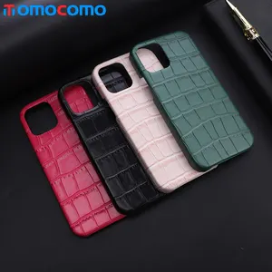 Luxury For Apple Iphone 13 12 Pro Max Hard Pc Back Case Black Cowhide Crocodile Pattern Real Leather Protective Phone Cover Case