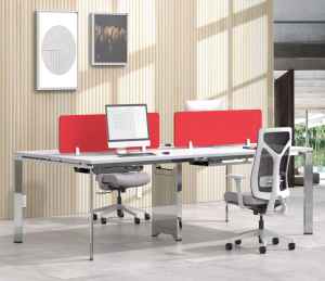 Scrivania Modulare Moderna con Gambe in Acciaio, Telaio in Metallo Cromato, Postazione di Lavoro per 4 Persone con Dimensioni Personalizzabili - Product Image 1