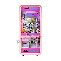 Machine à griffes commerciale Lazy Cat avec cabinet entièrement transparent et coins arrondis, fonctionnant par pièces et code QR, attrape-poupées pour centre de jeux