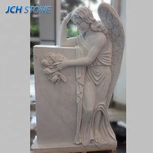 Statue d'ange pleureur à ailes ouvertes en marbre blanc, pierre tombale, <span class=keywords><strong>monument</strong></span> funéraire - Product Image 1