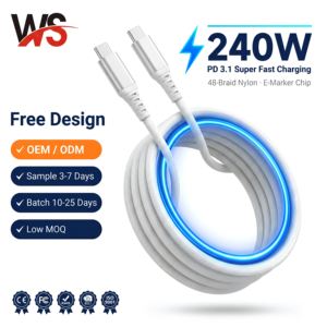 Câble de charge rapide USB 2.0 en nylon tressé WEISI 100W PD certifié CE FCC RoHS pour téléphone portable IOS Marché d'Amérique du Nord et d'Europe - Product Image 1