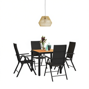 Ensemble de salle à manger en rotin noir WPC avec structure en aluminium, mobilier de jardin pliable pour usage extérieur, 4 places, style contemporain - Product Image 1