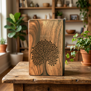 Urne en bois de manguier Tree Life, finition bois naturel, gravée à la main, style américain, écologique, biodégradable, commémoration adulte - Product Image 4