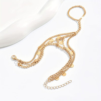 Chaîne de doigt multi-couches en métal pour femme, chaîne épaisse, chaîne de dos de main avec pendentif rond, accessoires, connectant les doigts