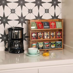 Caja de almacenamiento de madera para bolsitas de té y café, estante de varios niveles para refrigerios y dulces, estante de bambú - Product Image 2