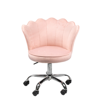 Sillón Moderno con Respaldo de Terciopelo Rosa, Giratorio, Altura Ajustable, Ruedas Resistentes, Base Cromada, para Hogar y Dormitorio