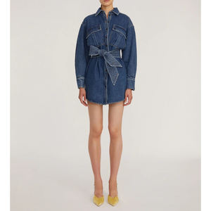 Vestido vaquero <span class=keywords><strong>a</strong></span> la moda para mujer, Túnica vaquera personalizada de manga larga con lavado de Indigo - Product Image 2