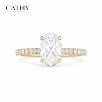 Ovaler Labor-Diamant Halo-Verlobungsring mit Pavé-Band und Vier-Krappen-Fassung, Brautschmuck in 18K Gold, Vergoldet, IGI-Zertifiziert