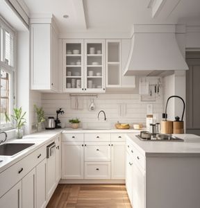 Mueble de Cocina con Acabado en Laca Blanca, Grano de Madera, Encimera de Cuarzo, Mármol, Fregadero de Cocina, Mueble de Madera - Product Image 4