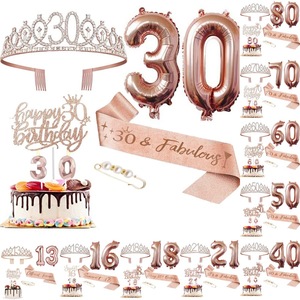 Decoraciones <span class=keywords><strong>de</strong></span> Fiesta <span class=keywords><strong>de</strong></span> <span class=keywords><strong>Cumpleaños</strong></span> en Oro Rosa, Corona <span class=keywords><strong>de</strong></span> Cristal, Banda con Número, Globo, Adorno <span class=keywords><strong>para</strong></span> <span class=keywords><strong>Pastel</strong></span>, Set <span class=keywords><strong>de</strong></span> Accesorios <span class=keywords><strong>de</strong></span> <span class=keywords><strong>Cumpleaños</strong></span> - Product Image 2