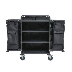 Chariot de nettoyage de chambre d'hôtel de haute qualité Structure en tissu de gros Chariot de service de chambre noir double face - Product Image 1