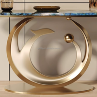 Table console d'entrée de luxe léger au design artistique stable, avec plateau en marbre et structure métallique, modèle BTCT006, pour la maison ou l'hôtel