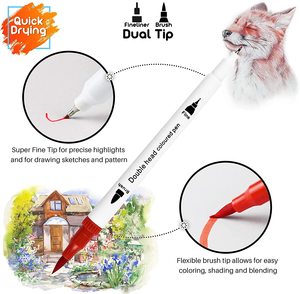 12/24/48/60/80/100 pennarelli a colori forniture artistiche Set di pittura penne a pennello a <span class=keywords><strong>doppia</strong></span> <span class=keywords><strong>punta</strong></span> a testa morbida penne ad acquerello a <span class=keywords><strong>doppia</strong></span> testa - Product Image 2