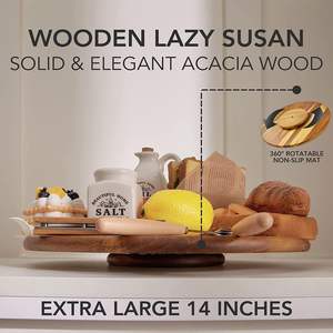 Plateau tournant Lazy Susan en bois d'acacia de 15 pouces pour épices, sel et aliments – Vente en gros - Product Image 4