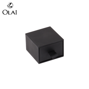 Scatola all'ingrosso di carta doppio anelli cassetto scorrevole nero morbido tocco cartone regalo anello di gioielli confezione scatola - Product Image 6