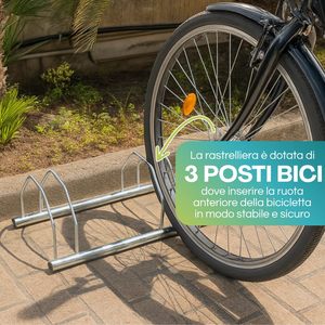 Portabici a 3 Posti in Acciaio Zincato 73x30x20 Cm per Montaggio a Parete o a Terra - Product Image 5