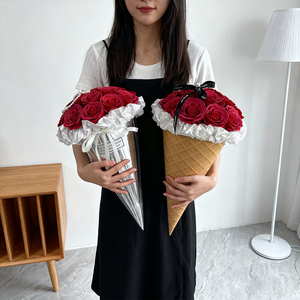Nouveau bouquet de fleurs artificielles en forme de cornet de glace pour la Saint-Valentin 520, cadeau élégant et créatif pour les filles, meilleure amie - Product Image 2