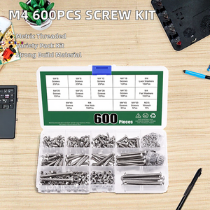 M4 600PCS Tornillos hexagonales roscados métricos estándar de acero inoxidable 304 con óxido negro Clase 10.9 12.9, tuercas, arandelas y sujetadores - Product Image 2