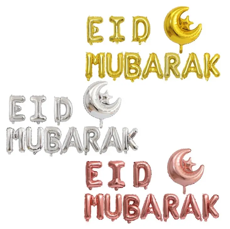 Lưỡi liềm EID Mubarak chữ nhôm lá bóng bay và biểu ngữ Vòng hoa in bóng bay cao su cho ramadan bên trang trí nội thất Nguồn cung cấp