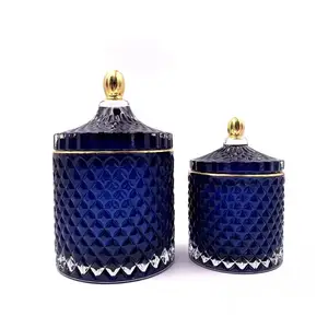 Frascos de velas de vidrio de colores vacíos de lujo personalizados con tapas para decorar la fabricación de velas