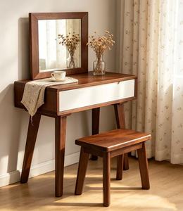 Premium Two-tone Solid Wood Dressing <b>Table</b> With <b>Mirror</b> & Stool Drawer Storage Bedroom Makeup <b>Vanity</b> - Product Image 4