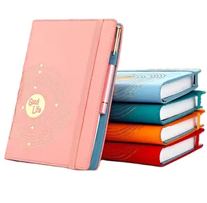 Aesthetic Reusable Yearly Antique Women Luxury Design Note Book A5 Leather Loose Leaf Gift Box Diary