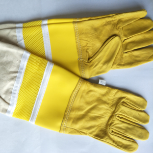 Nuovi Guanti da Apicoltura in Pelle di Capra Spessa con Polsino Lungo, Protezione per il Polso in Pelle Spessa e Tela Gialla per Apicoltura - Product Image 1