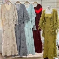 Ensemble 2 pièces pour femmes, pas cher, tendance, dentelle, tricot floral 3D, cardigan, robe, ensemble élégant décontracté, 2 pièces, robe pour femmes