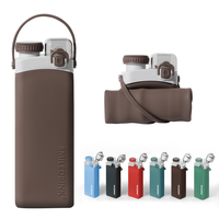 Bouteille d'eau portable 2-en-1 avec couvercle et paille, 600 ml, en silicone alimentaire, pliable, anti-fuite, réutilisable, pour enfants