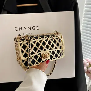 Small Hollow Out Elegant Chain Crossbody Bag Women Stylish Box Square Shoulder Bag Metal Cage Women's Handbag Bag