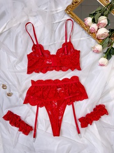 New Hot Selling Sexy Lingerie Fun Lingerie High-end French Lace <b>Perspective</b> Comfortable Embroidery Sexy Set of Three Pieces - Product Image 4