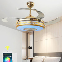 Ventiladores de Techo de Fábrica con Luz y Control Remoto Retráctil con Música Regulable 3CCT Motor BLDC Reversible para Dormitorio Sala de Estar