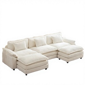 ชุดโซฟาโมดูลาร์แบบปรับเปลี่ยนได้ รุ่น Comfy Cloud โครง PU ทันสมัย พนักพิงแบบหมอนรูปตัวยู สีเบจขาว ขนาด 120 นิ้ว สำหรับห้องนั่งเล่น - Product Image 3