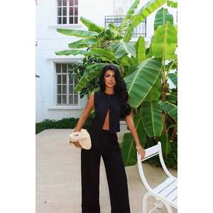 Robe longue noire élégante avec détails boutonnés, dentelle et fentes, en tissu Spandex, tailles XS-XXL, pour soirée et club, couleur unie - Product Image 3