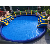 Parc aquatique gonflable commercial avec toboggan et piscine, conception au sol personnalisée pour enfants et adultes, diamètre 10m, capacité 500-1000kg