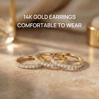 Boucle d'oreille de luxe en or massif 14K avec zirconiums en une seule rangée, anneau segmenté clicker pour piercing hélix, 6mm 8mm 10mm