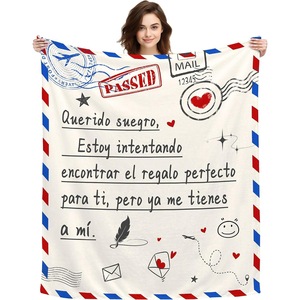 Cream Postal Love Letter <b>White</b> <b>Flannel</b> Blanket Throw Blanket Nap Blanket Reversible Cozy Warm for Travel Camping Custom Print - Product Image 3