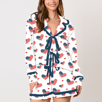 Ensemble pyjama deux pièces pour femme, motif drapeau américain, cœur et feux d'artifice, avec volants et nœud à nouer sur le devant, tenue de détente courte pour le Jour de l'Indépendance