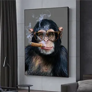 抽象的な喫煙猿とゴリラのキャンバス絵画ポスターとプリントストリートアートアニマルウォールアート写真