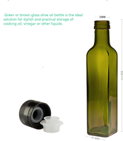 Bouteille en verre pour huile d'olive 250 ml, vert antique, avec bec verseur et bouchon inviolable, modèle 2026