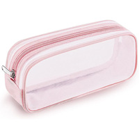 Trousse à crayons transparente en maille, portable, avec fermeture éclair, pour fournitures scolaires, pour écolières, logo personnalisé OEM, vente en gros
